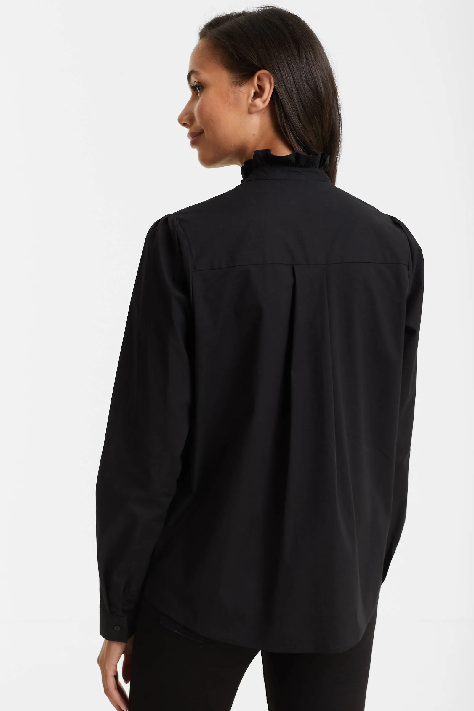 anytime poplin blouse met ruches zwart  