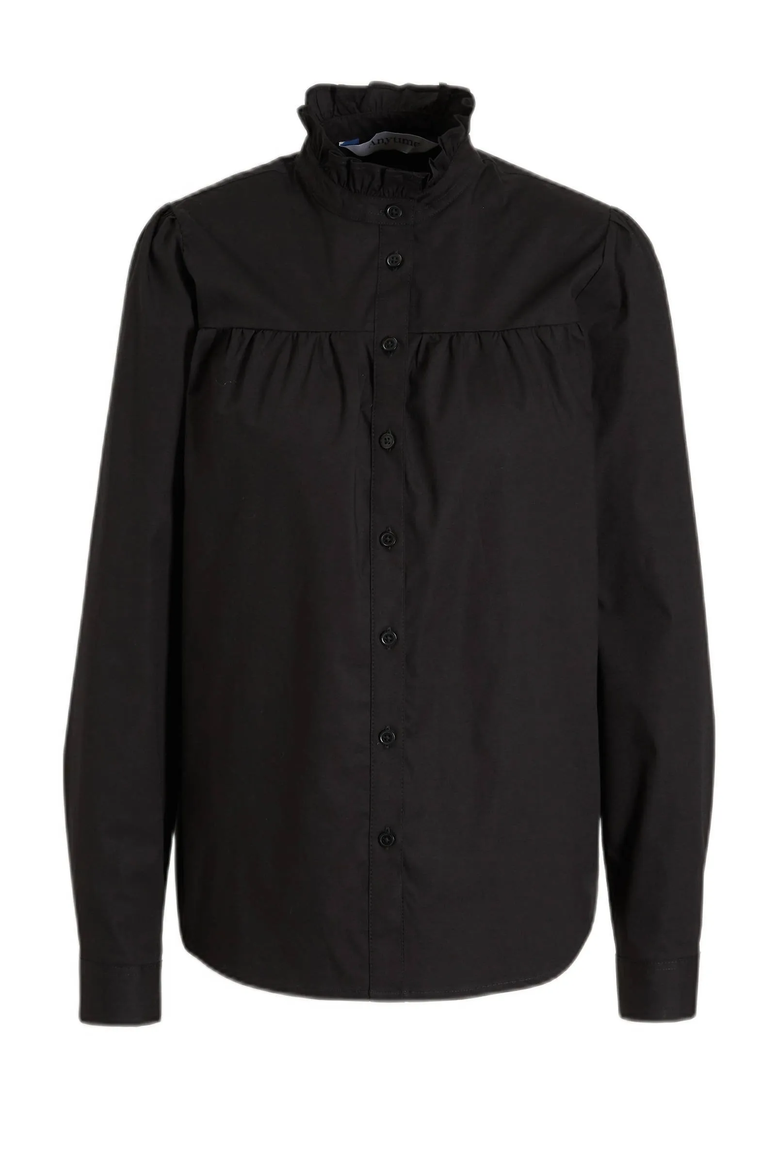 anytime poplin blouse met ruches zwart  