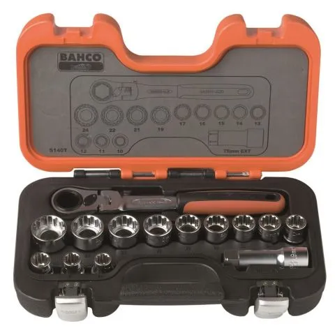 BAHCO  S140T  14DELIGE DOORSTEEK DOPPENSET IN KOFFER