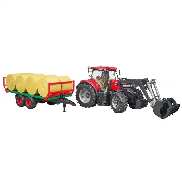 BRUDER 031985  CASE IH OPTUM 300 CVX MET VOORLADER EN BALENWAGEN 1:16