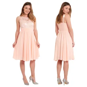 Cocktailjurk zalm-rose ronde hals chiffon