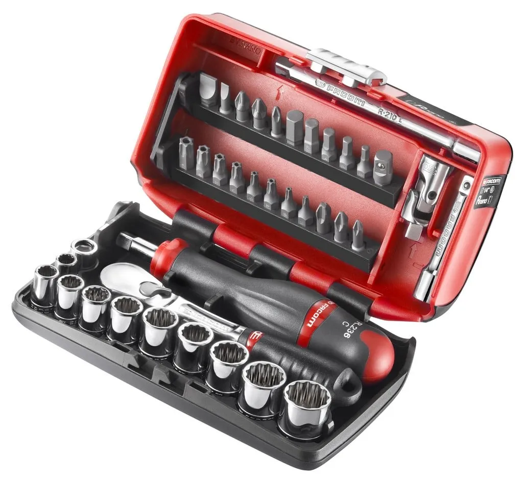 FACOM COMPACTE 1/4″ DOPPENSET 12 KANT MET RATEL METSTOFDICHTE KOP – INCH – RL.NANOU2