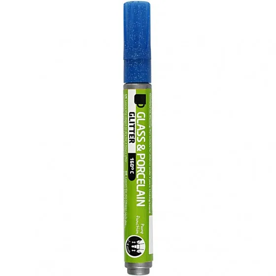 GLAS EN PORSELEINSTIFT GLITTER SEMIDEKKEND  BLAUW