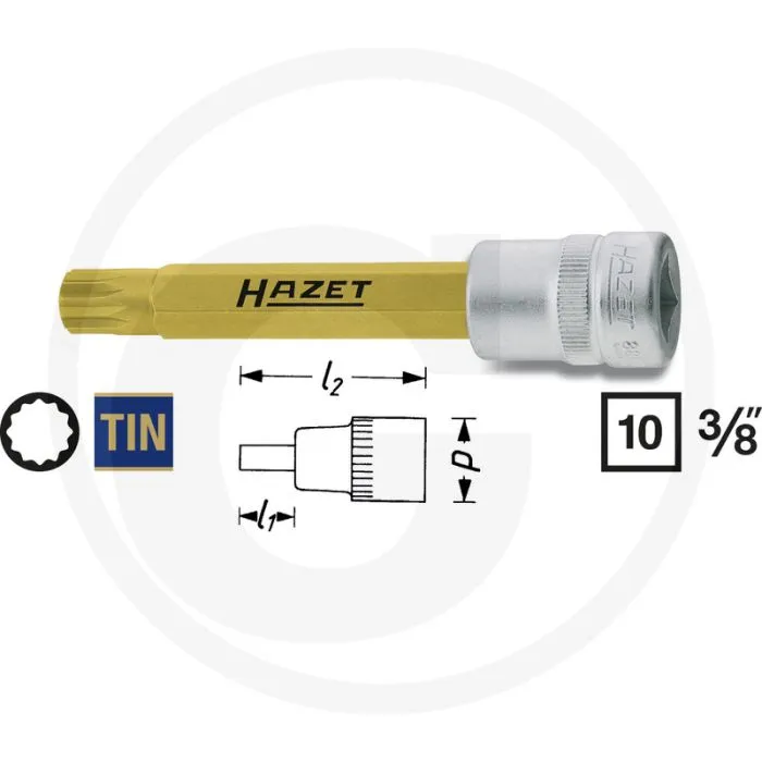 Hazet dopsleutelbit 3/8" veeltand m10 tin gecoat