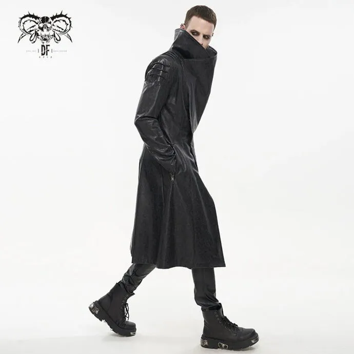 HERENJAS DEVIL FASHION  VILLAIN BLUES PUNK FAUX LEATHER TRENCH COAT  ZWART