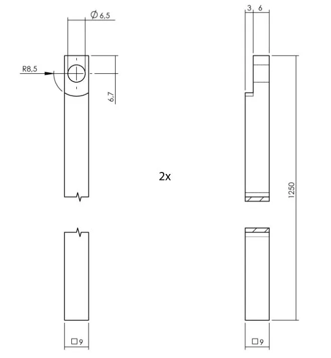 INTERSTEEL SET KRUKESPAGNOLET LINKS TRECHT INCL STANGENSET 2X 1245MM RVS ZWART