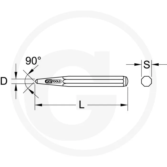 Ks tools centerpons, achthoekig, Ø: 6 mm, din 7250, 150 mm.