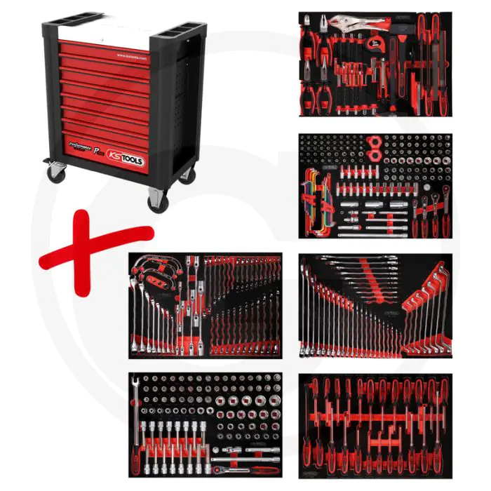 KS TOOLS WERKSTATTWAGEN P10 MET 399 WERKZEUGEN  SCHWARZROT, 104570G