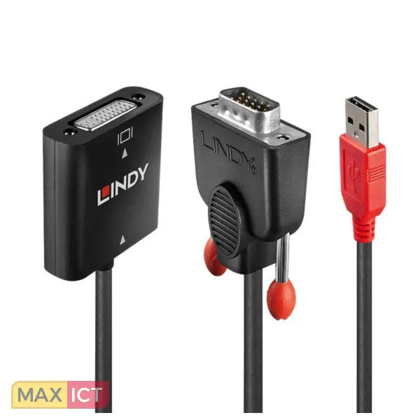 LINDY 38184 VIDEO KABEL ADAPTER 0,2 M DVID VGA (DSUB) + USB ZWART, ORANJE