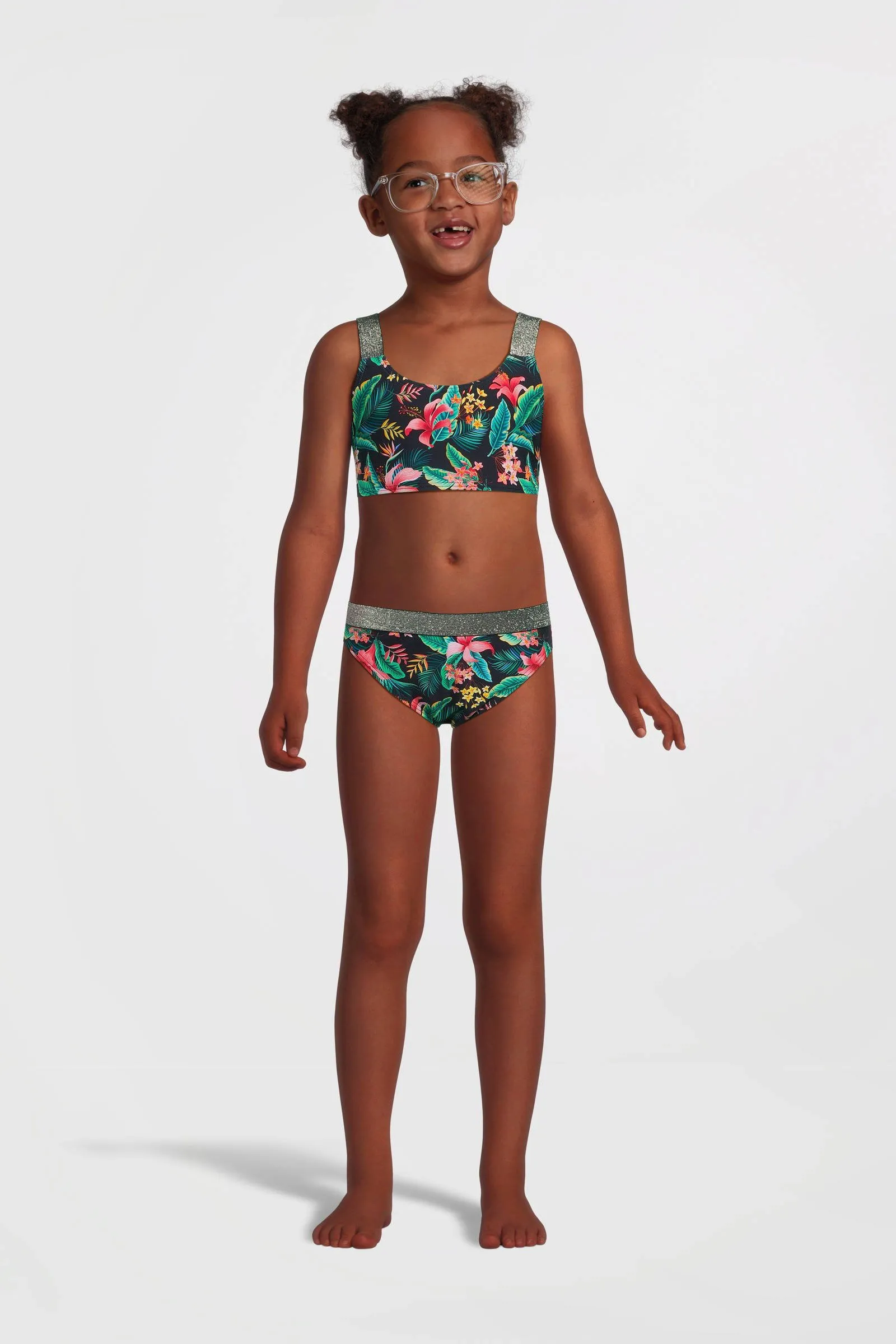 Name it KIDS crop bikini NKFZERIA donkerblauw groen roze Meisjes Polyamide 158 164