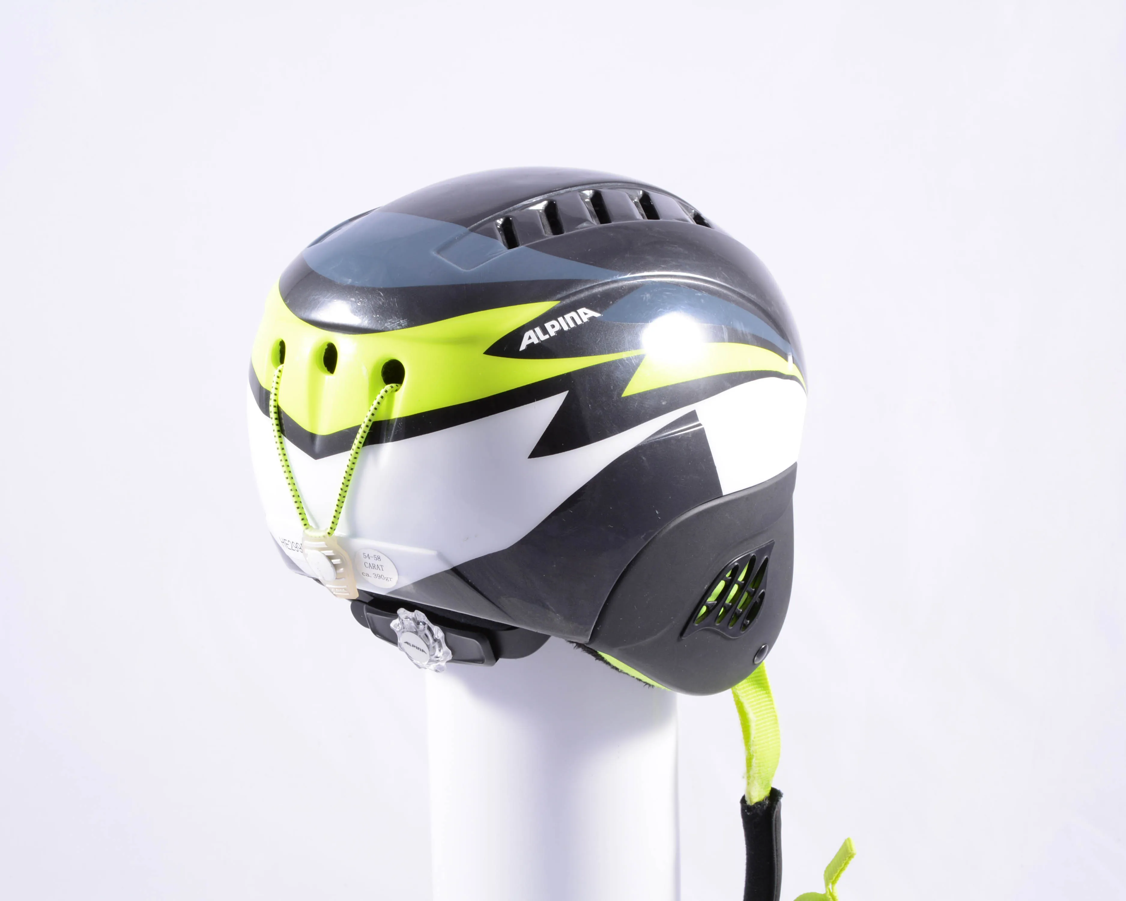 skihelm/snowboardhelm ALPINA CARAT, black/white/lime, verstelbaar ( TOP staat )