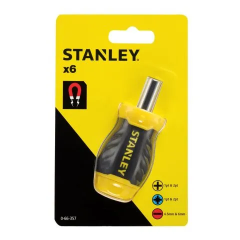 STANLEY MULTIBIT STUBBY SCHROEVENDRAAIER  INCL 6 BITS  MAGNETISCHE BITHOUDER