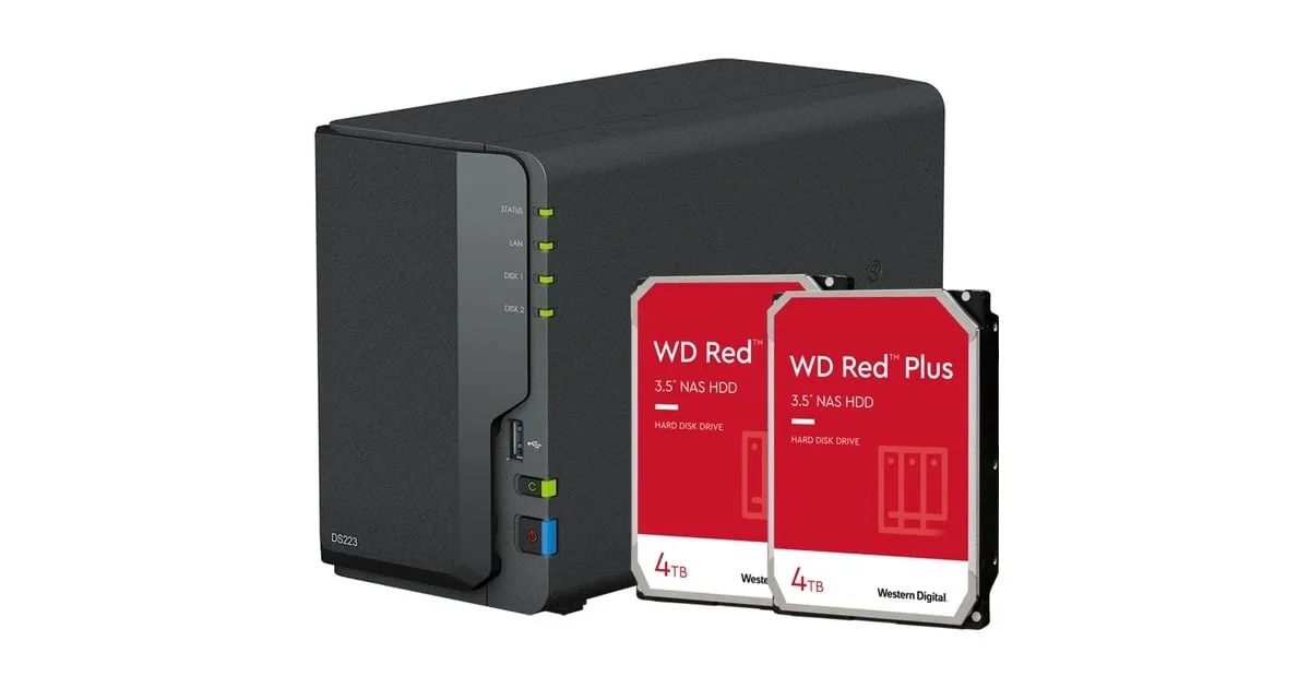 Synology DiskStation DS223 incl. 2x WD Red Plus 4 TB harde schijf nas (Zwart)